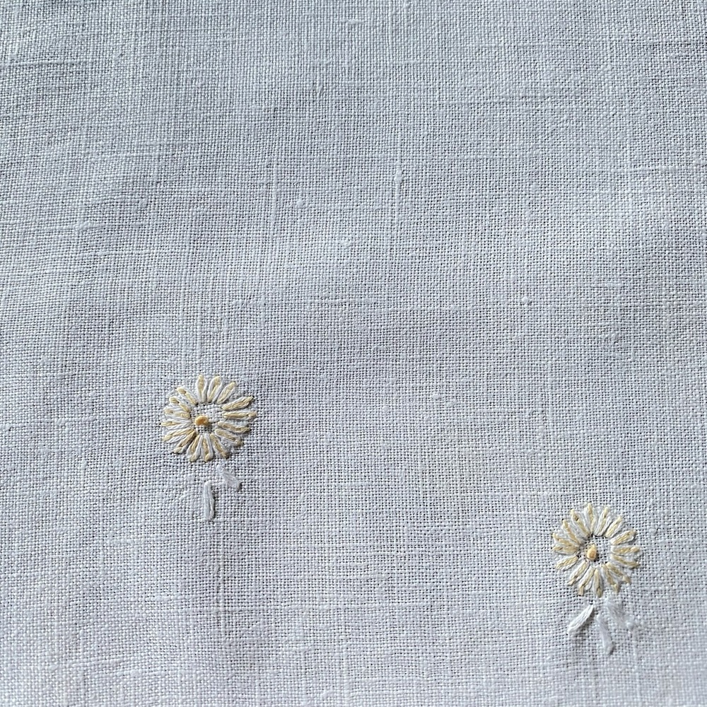 Vintage Handmade Embroidered Linen Tablecloth 32x32" Floral Hand crocheted - Picture 8 of 8